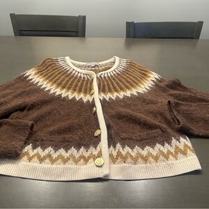 J. Crew Brown and Cream Cardigan with Gold Accents